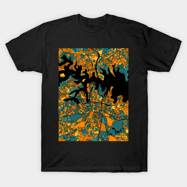 Sydney Map Pattern in Orange & Teal T-Shirt by PatternMaps